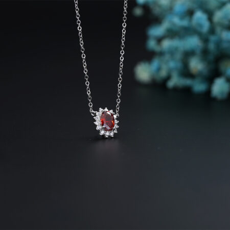 silver necklace, red pendant