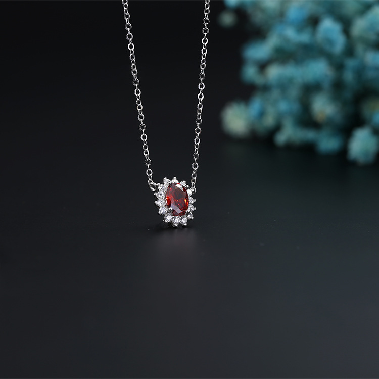 silver necklace, red pendant