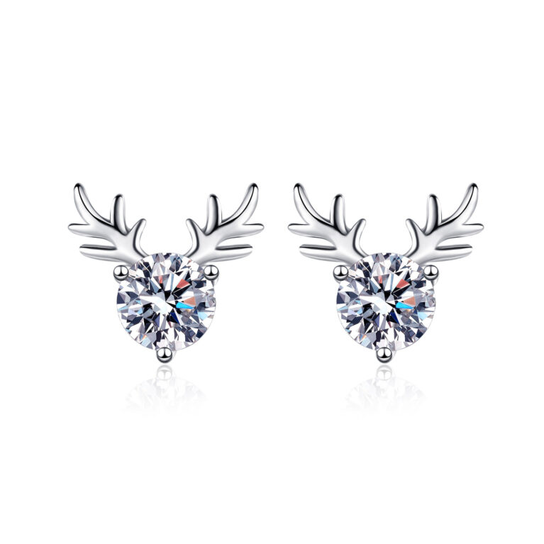 1.00 carat moissanite luxury snowflake deer stud earrings