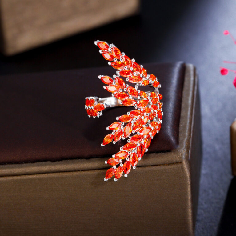 luxury zircon stoned adjustable leaf ring