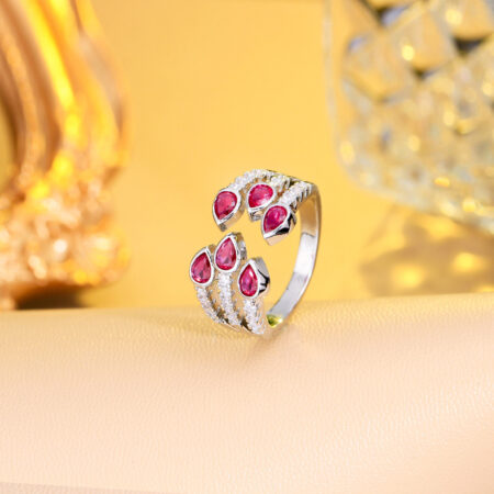 zircon stoned rose red open ring
