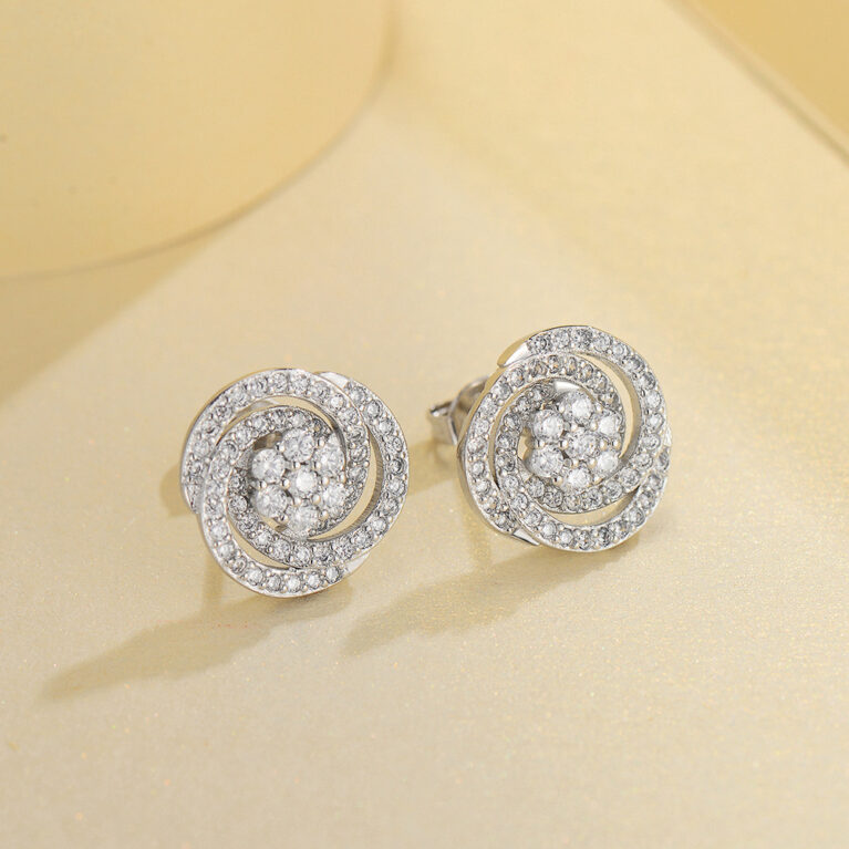 cubic zircon flower ear stud