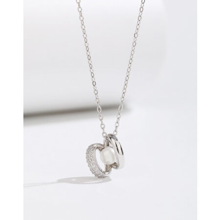 925 silver double ring ,pearl pendant necklace