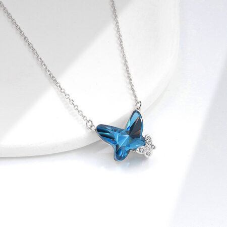 925 sterling silver ,blue stoned butterfly pendant necklace