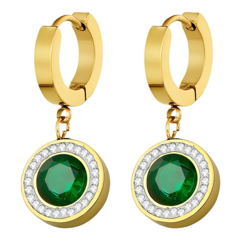Luxury round stoned Earrings, 18K Gold Plated