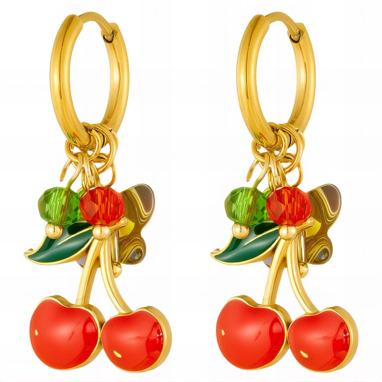 "Cherry" Earrings, 18K Gold Plated