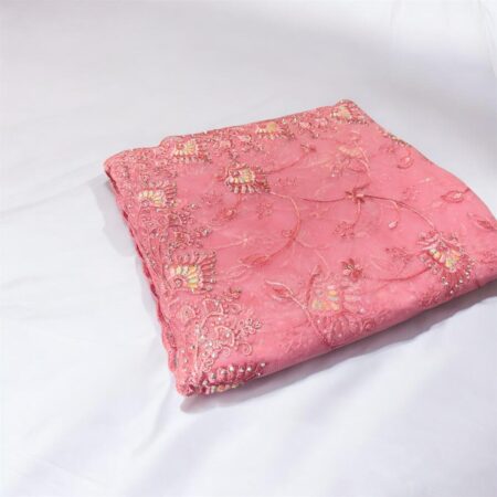 Dusty Rose Pink Net Cotta Embroidered Saree with Beads Work | Lightweight Designer Saree with Blouse Piece