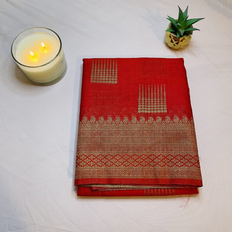 Rose Red Pure Silk Saree with Rich Gold Zari Weaving | Traditional Banarasi Style Silk Saree