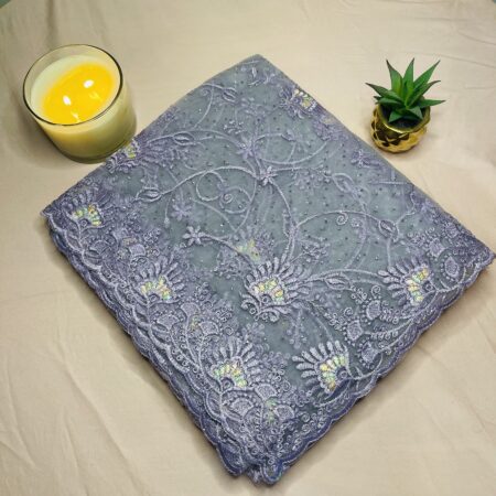 Lavender Net Cotta Embroidered Saree with Beads Work | Lightweight Designer Saree with Blouse Piece