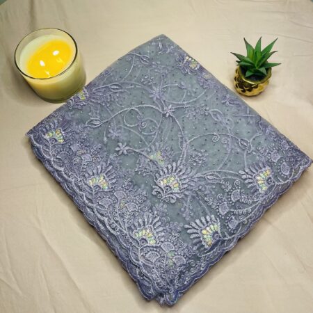 Lavender Net Cotta Embroidered Saree with Beads Work | Lightweight Designer Saree with Blouse Piece