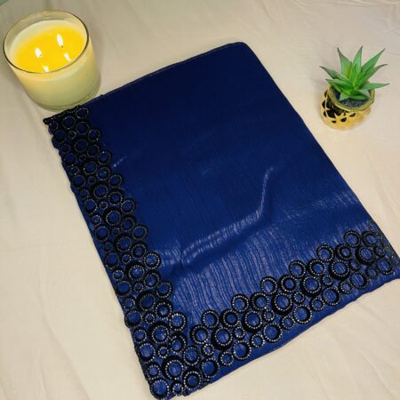 Elegant violet Shimmer Saree with Velvet Round Work Border | Lightweight Party Wear Saree with Blouse Included