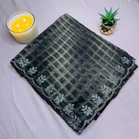 Premium Chiffon Saree for Women with Checks & Sugar Work | Stone Work Border Saree | Festive & Party Wear Lightweight Designer Saree