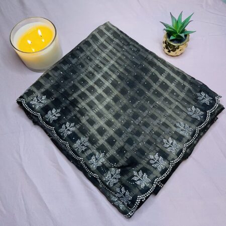 Premium Chiffon Saree for Women with Checks & Sugar Work | Stone Work Border Saree | Festive & Party Wear Lightweight Designer Saree