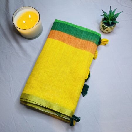 Multi Colour Chanderi Cotton Silk Saree with Contrast Striped Border