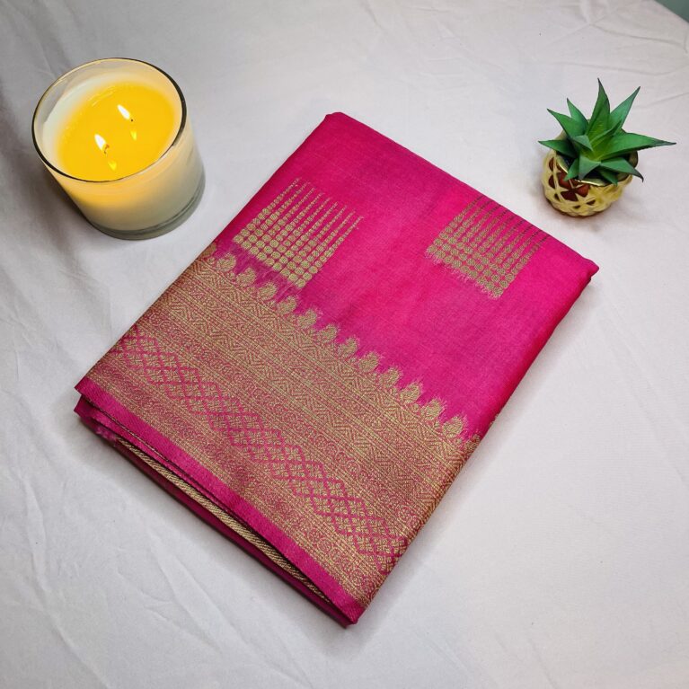 Hot Pink Pure Silk Saree with Rich Gold Zari Weaving | Traditional Banarasi Style Silk Saree