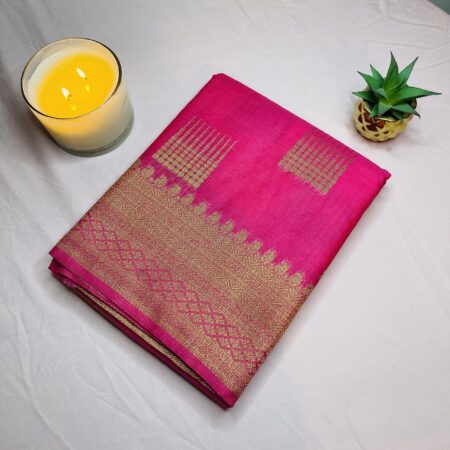 Hot Pink Pure Silk Saree with Rich Gold Zari Weaving | Traditional Banarasi Style Silk Saree