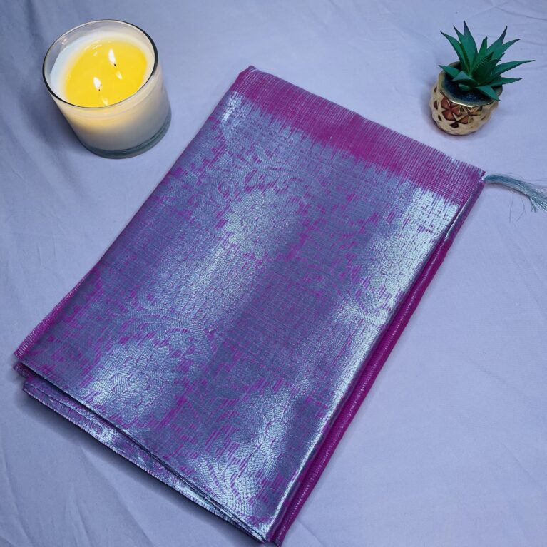 Banarasi Plain Tissue Silk Saree with Subtle Woven Texture | Blouse Included | Festive Wear