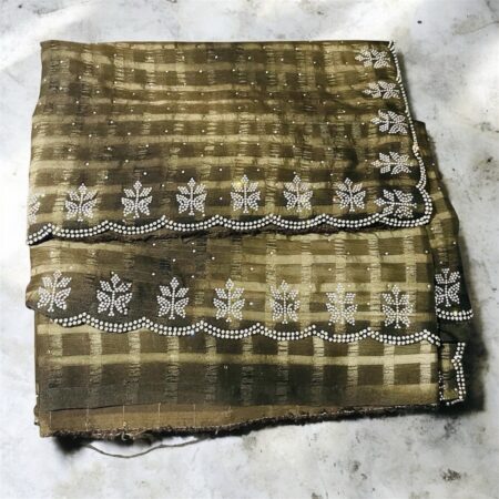 Premium Chiffon Saree for Women with Checks & Sugar Work | Stone Work Border Saree | Festive & Party Wear Lightweight Designer Saree