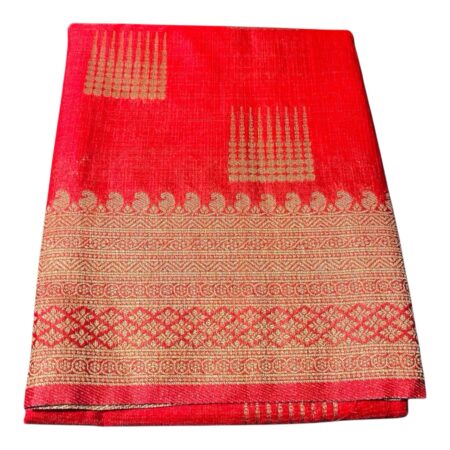 Rose Red Pure Silk Saree with Rich Gold Zari Weaving | Traditional Banarasi Style Silk Saree