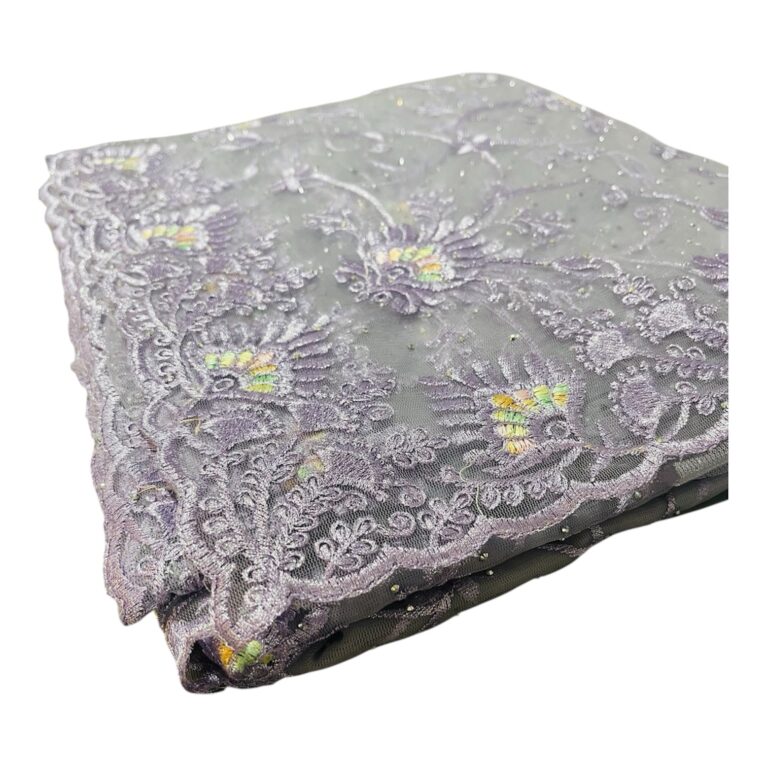 Lavender Net Cotta Embroidered Saree with Beads Work | Lightweight Designer Saree with Blouse Piece