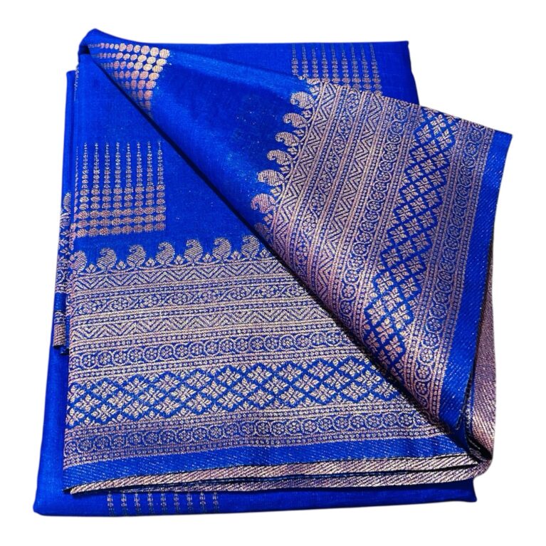Royal Blue Pure Silk Saree with Rich Gold Zari Weaving | Traditional Banarasi Style Silk Saree