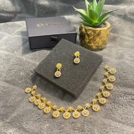 Gold Plated AD Diamond Necklace & Earrings Set | Party Wear Jewellery