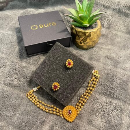 Gold Plated Imitation Antique Choker Necklace Set with Ruby Stone | Traditional Jewellery
