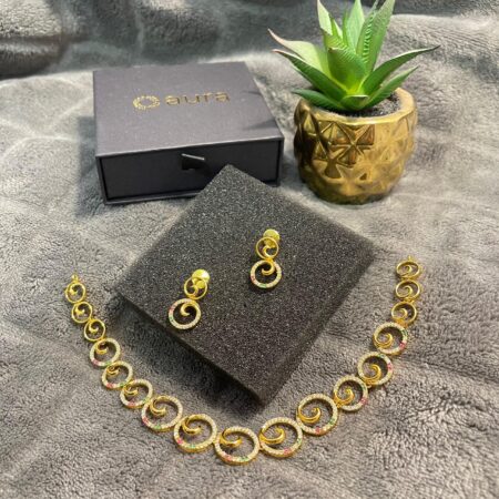 AD Diamond Gold Plated Spiral Necklace & Earrings Set