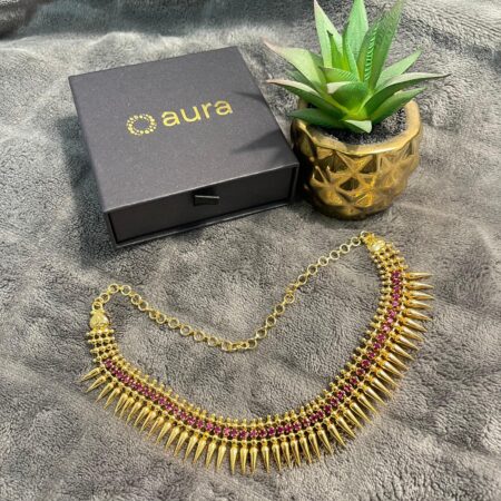 Gold Plated Imitation Spike Design Necklace | Traditional Statement Jewellery