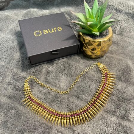 Gold Plated Imitation Spike Design Necklace | Traditional Statement Jewellery
