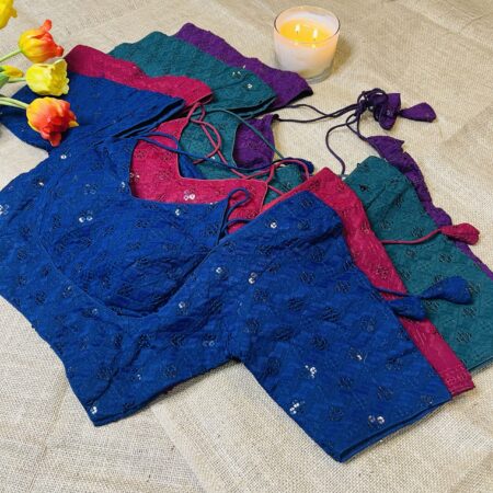 Premium Chikankari Halter Neck Ready-to-Wear Blouse with Full Sequin Work