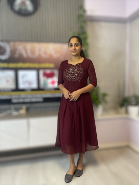 Premium Georgette A-Line Kurti with Bead Work