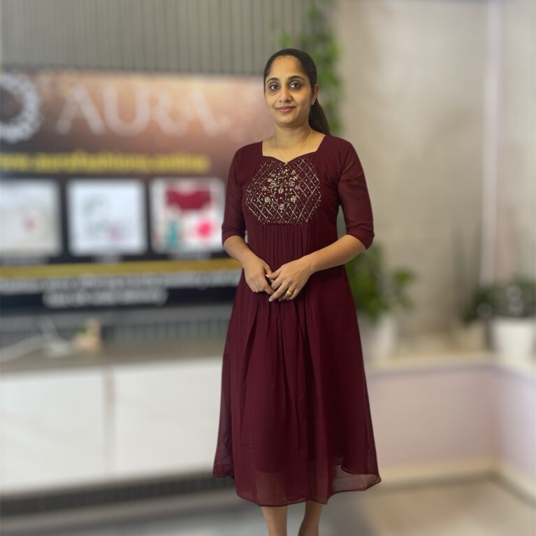 Premium Georgette A-Line Kurti with Bead Work